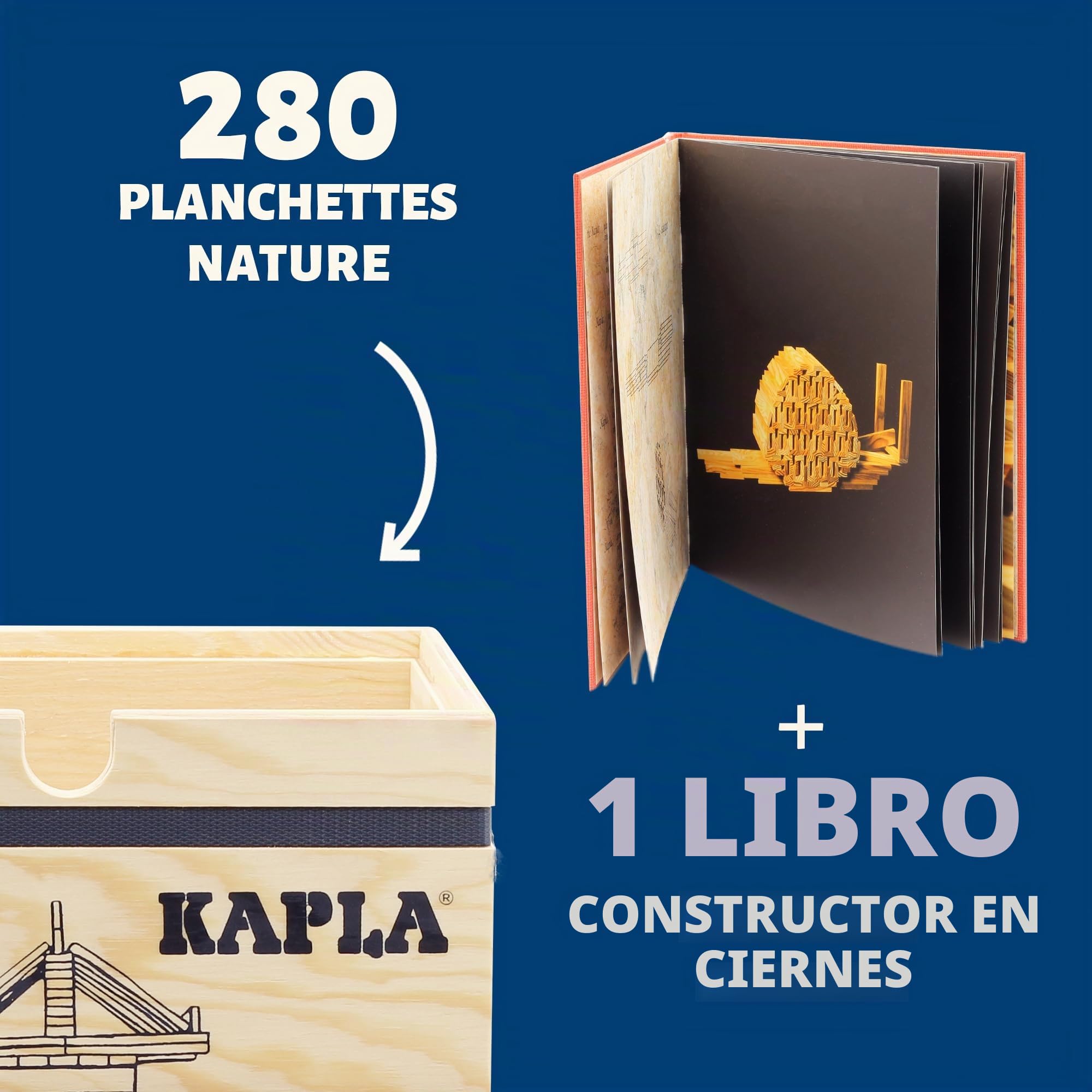 KAPLA Caja de 280 – 280 láminas de Madera de Pino y 1 Libro de Arte Rojo