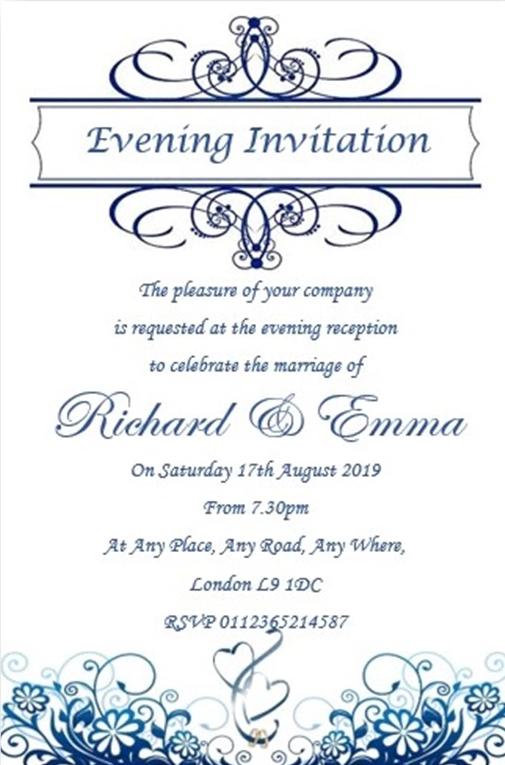 Bespoke Candy Delights Personalised Blue & White Wedding Day Evening Invitations, Invites REF WE56 With Envelopes (90)
