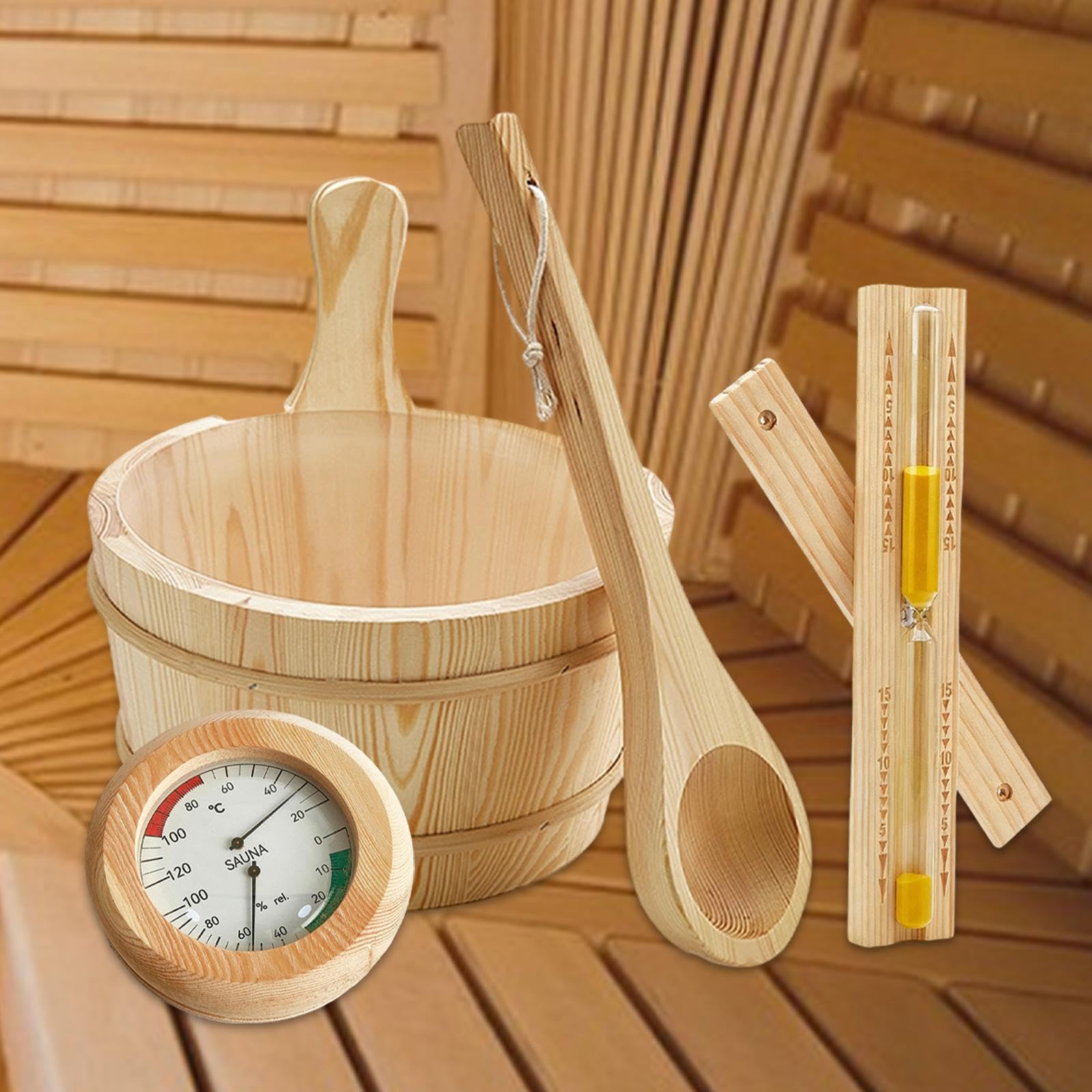 Cubo Sauna Madera Accesorios Portátil Reloj Arena Uso Prolongado Adecuado para Sesiones de Relajación y Sauna en Hogar