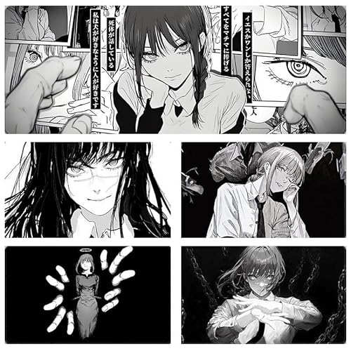 チェンソーマン マウスパッド 大型 防水 マキマ レゼ パワー グッズ ゲーミング 精密操作 かっこいい 滑り止め オシャレ 可愛い 萌 プレゼント ゴム製品 光学式対応 携帯 滑り止め (13,57*33*0.3cm)