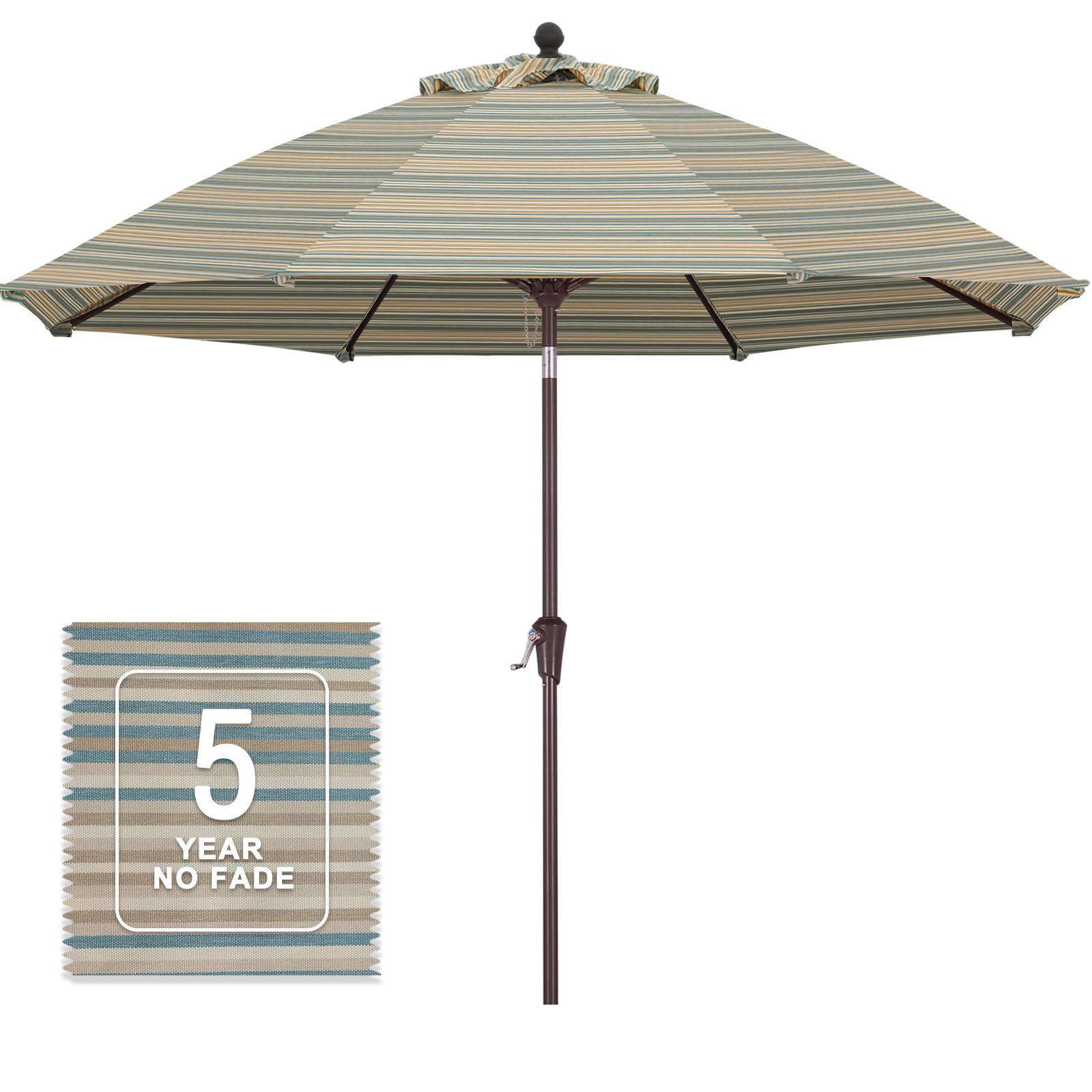 MasterCanopy Olefin 5-Year-Non-Fading Outdoor Patio Umbrella,Large UV Resistant Umbrella for Market Table -8 Ribs (2.7M,Brown & Beige Multi-Stripes)
