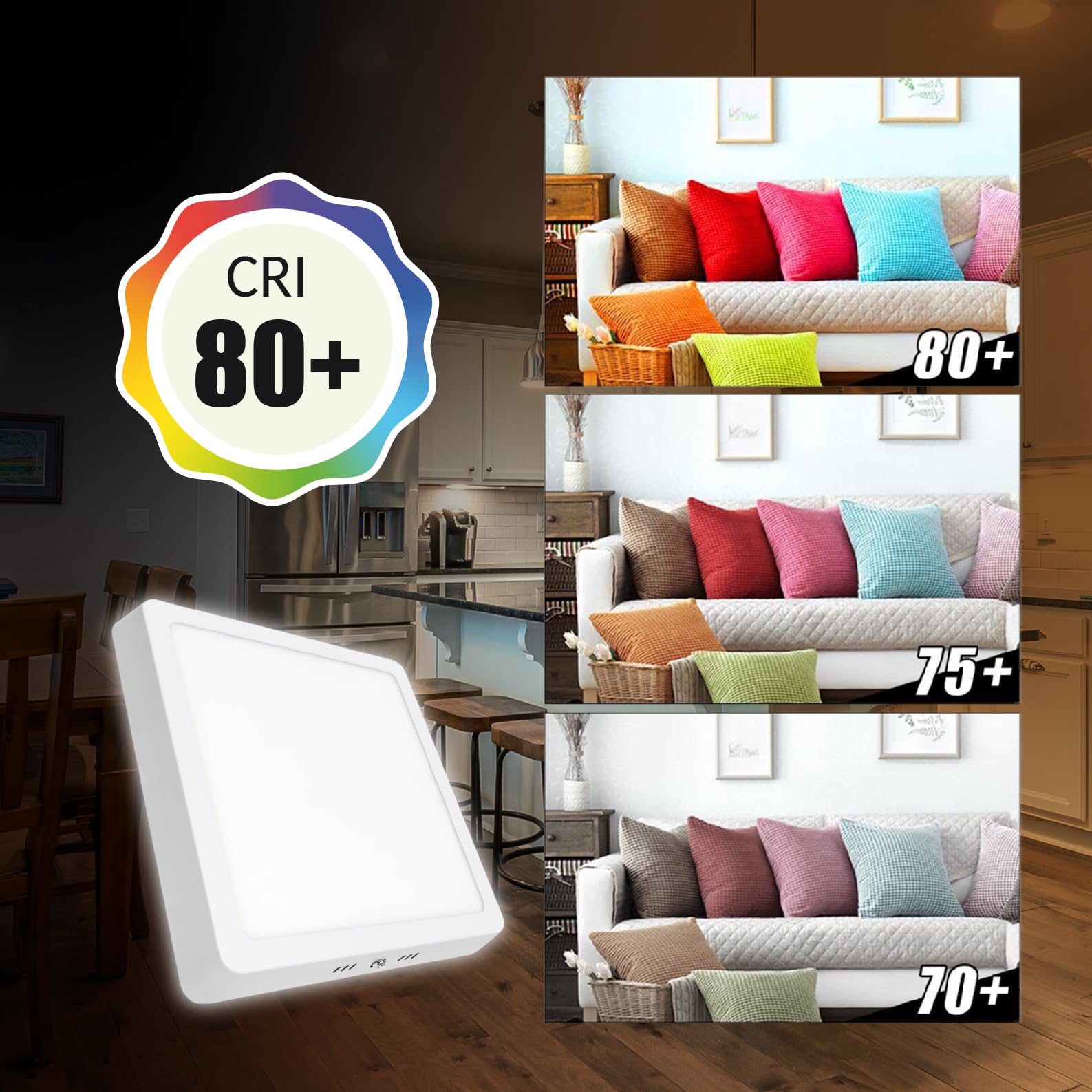 LED ATOMANT 10x Plafon LED Cuadrado Superficie 210x210mm 20W CCT 3000-6500K | Con Selector de color CCT, 1800 Lumenes, Driver incluido