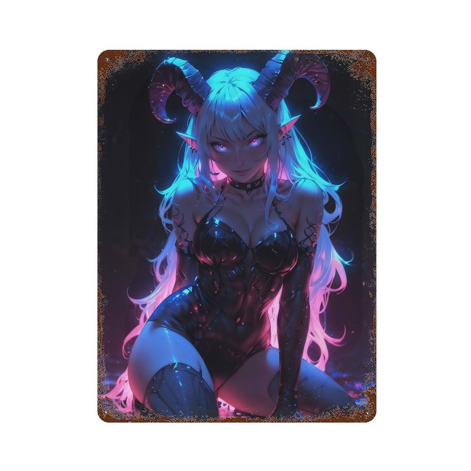 Neon Succubus 15.7"x11.8" Aged Metal Wall Plaque, Classic Wall Plaque for Pub, Kitchen And Man Cave Decor
