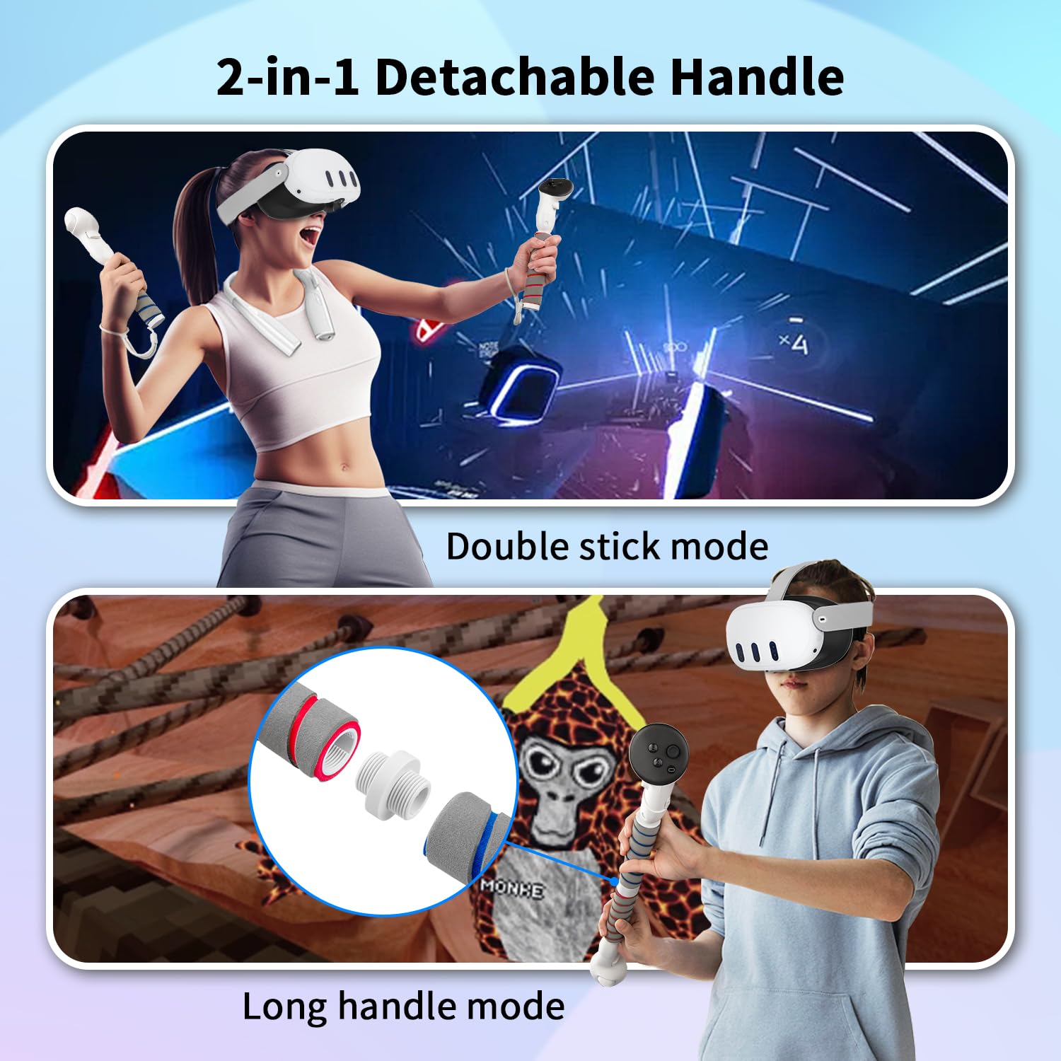 Poignées d'extension à Double poignée pour Manette Quest 3, Accessoires de Manette, Accessoires de poignée VR, pour Jouer à Quest 3 Beat Saber Gorilla Tag Long Arm Handle Extender