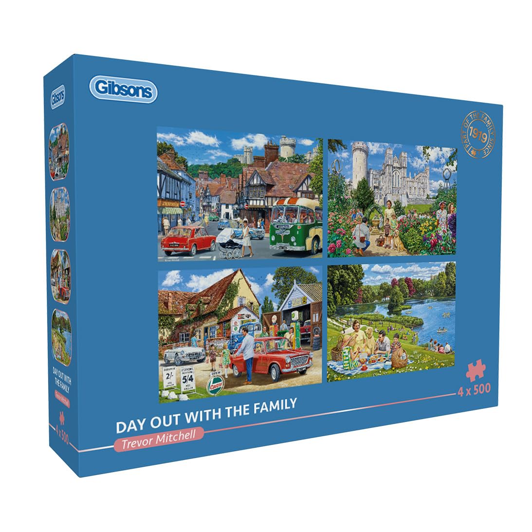 Gibsons Day Out with the Family 4 x 500 Piece Jigsaw Puzzle Set for Adults – Nostalgic British Scenes by Trevor Mitchell – Relaxing Countryside Collection – Premium Multi-Box Puzzle Gift