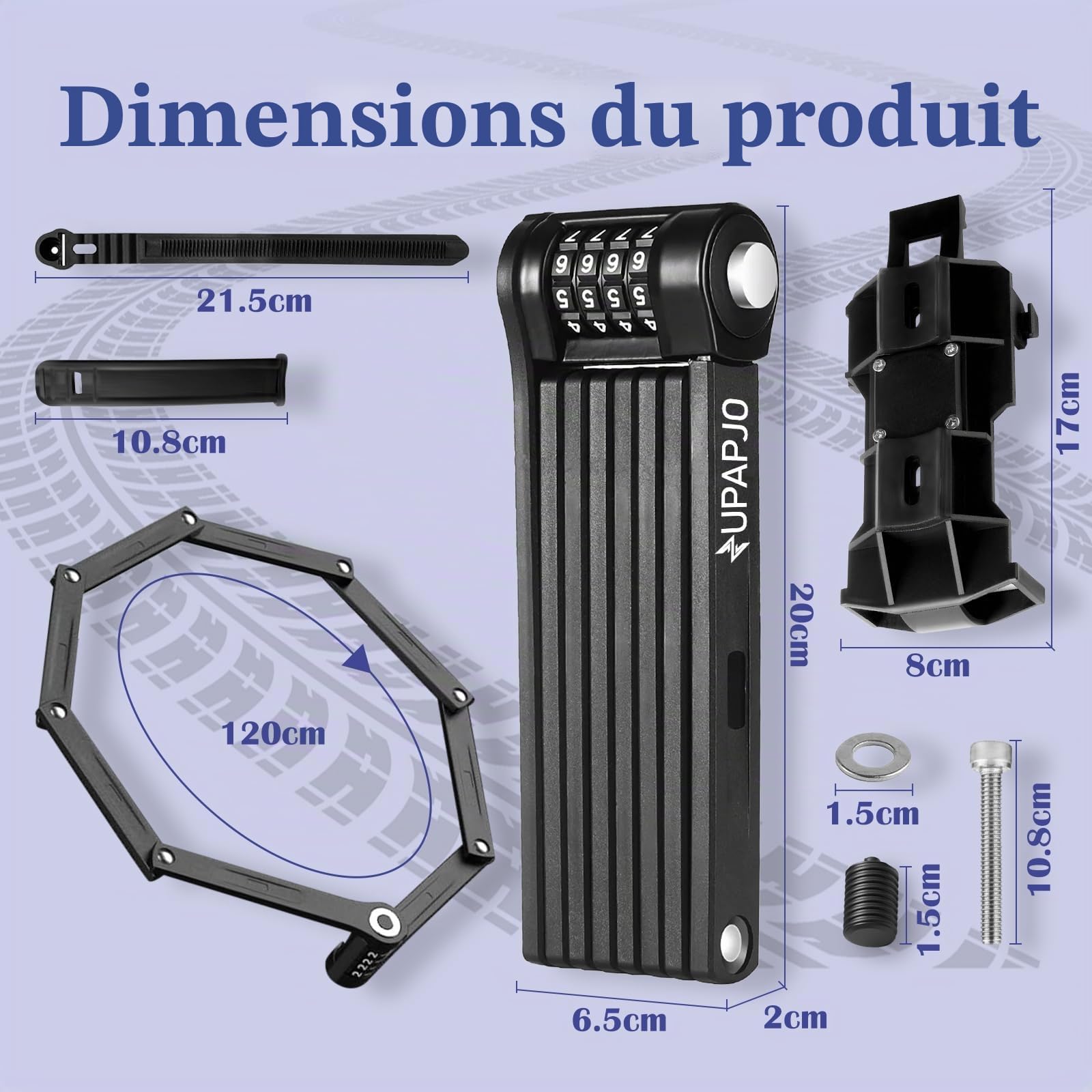 120 cm Antivol Vélo Pliable, Cadenas Velo avec Support | avec Combinaison à 4 Chiffres, avec 10000 Combinaisons Possibles, Protection Antivol et Haute Sécurité, Robuste et Résistant