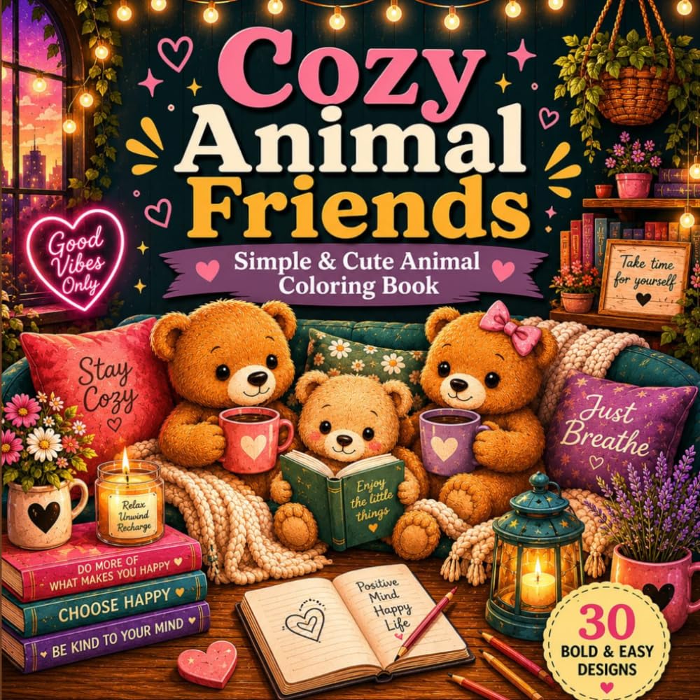 Cozy Animal Friends Coloring Book: Simple and Cute Animal Scenes for Relaxation, Stress Relief and Creative Fun (Cozy Series)