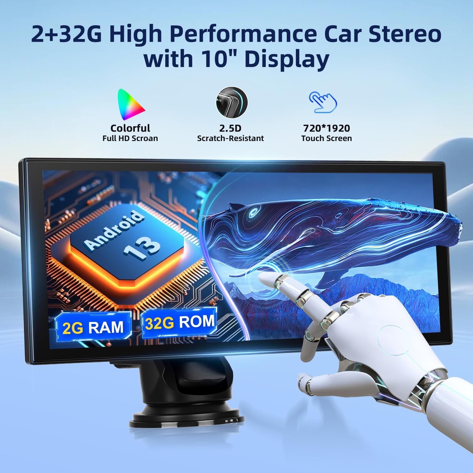 2GB+32GB Carplay Auto Android Wireless, 10,25 Pollici Car Play Schermo per auto, con Bluetooth, GPS Navigazione, Mirror Link, Controllo Vocale, AUX, Trasmettitore FM, Y0uTube/Sp0tify, 7-32V
