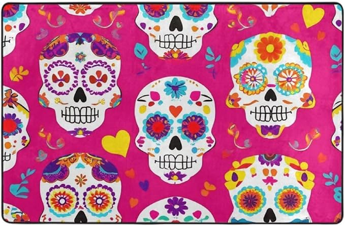 Area Rugs, Washable Day Dead Mexican Sugar Skull Soft Living Room and Office Rug Carpet, Cool Long Floor Mat 60×40 Inch for Bedroom Bedside