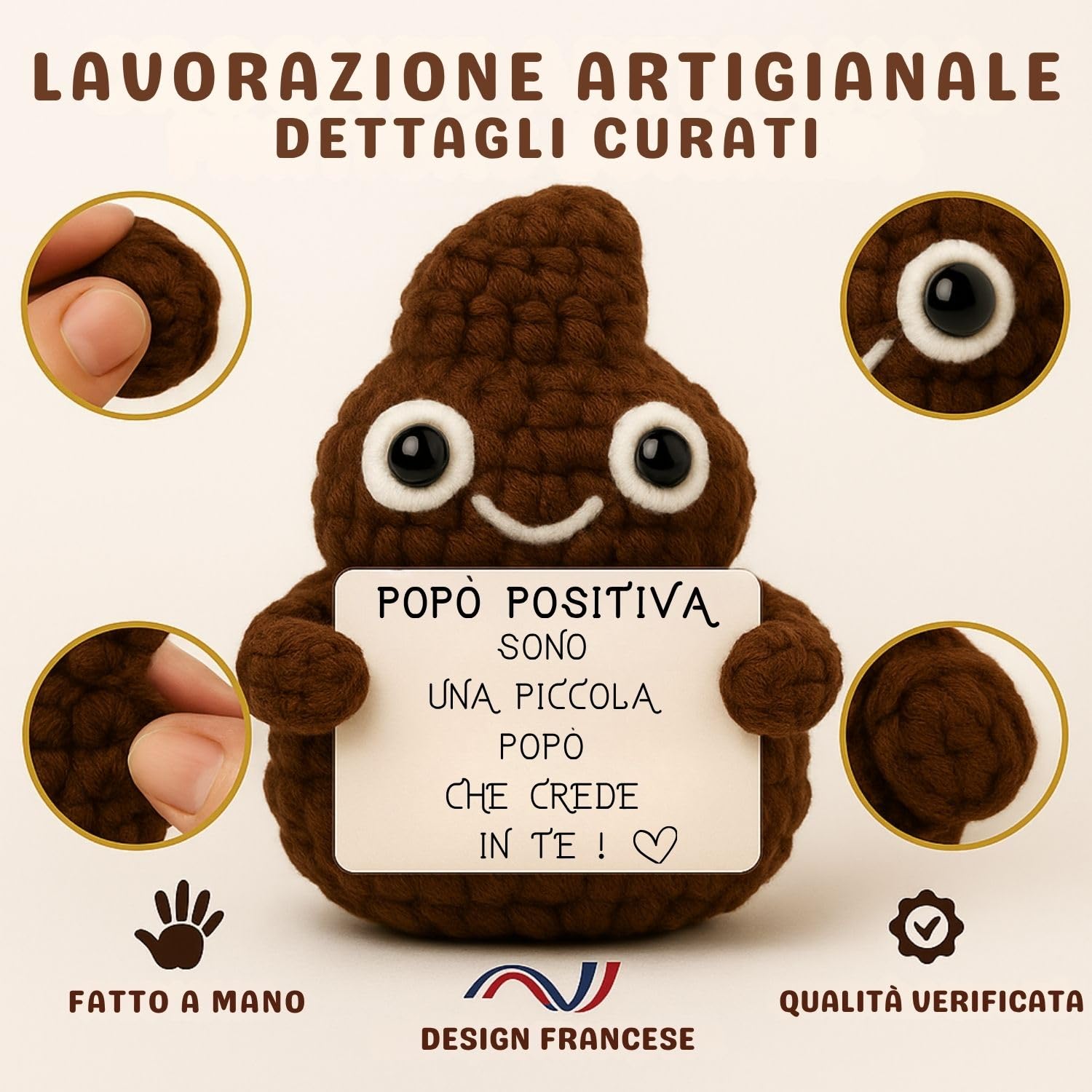 Popo Positivo© | Regalo Simpatico e Divertente | Idea Buffa | Festa & Compleanno | Uomo Donna Bambino Ragazzo | Uncinetto Cacca Bagno| Peluche Motivazionale | Amico Collega Ufficio | Giocattolo Comico