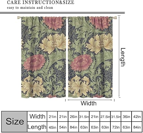 Miniatura 136 de Retro 70s Floral Blackout Window Curtains, Watercolor Flower Plant Rustic Modern Style Pattern Window Drapes, for Bedroom Living Room 42x45in 2