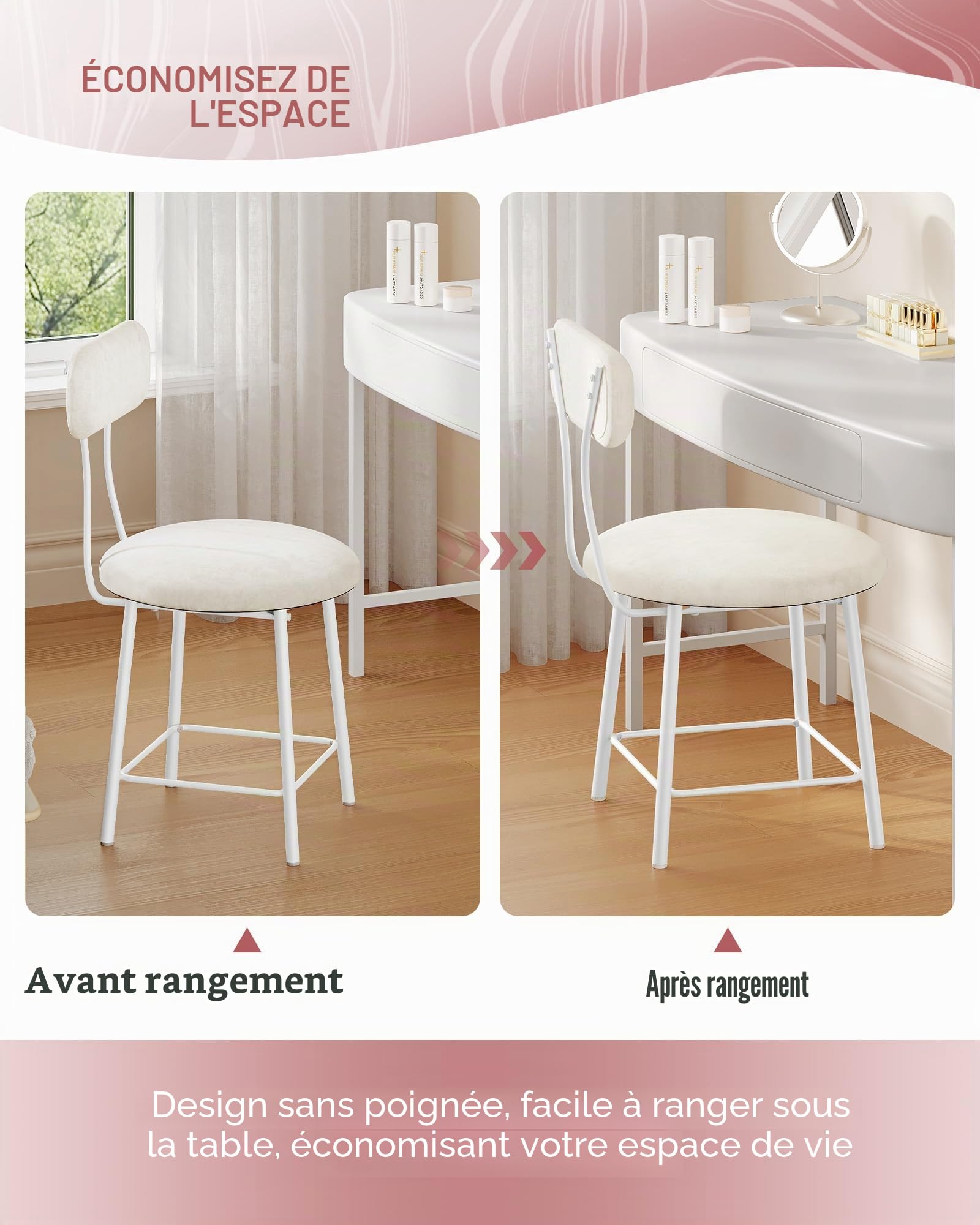 Hzuaneri Tabouret de Coiffeuse, Auteuil de Maquillage Rembourré, Tabouret à Chaussures, Convient aux Chambres et aux Entrées, Blanc VS32603X