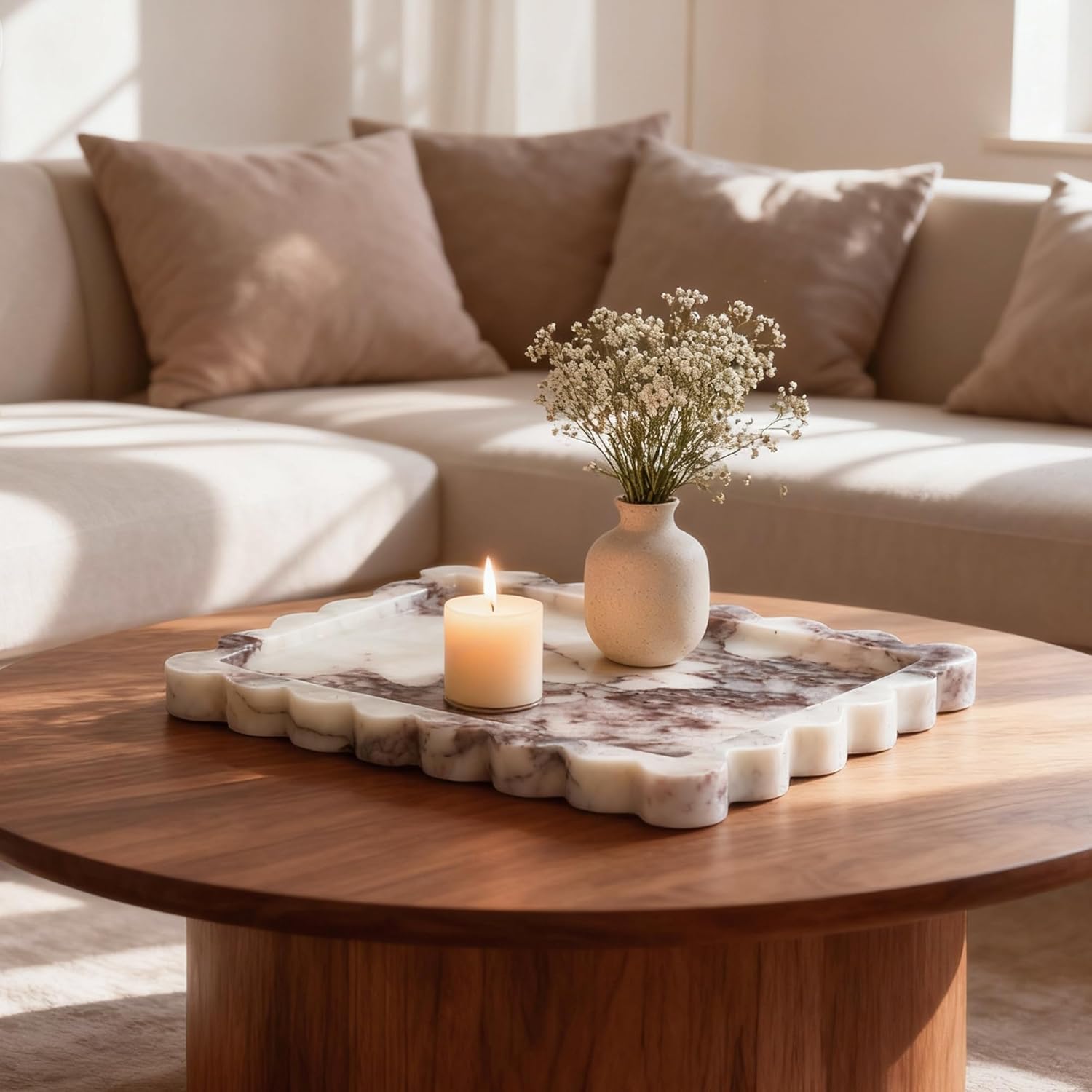 Genuine Calacatta Viola Scalloped Marble Tray, Real Natural Marble Stone Tray, Luxury Decorative Trays for Bathroom, Dresser, Vanity, Kitchen, Home Decor, 10.6" x 8", Calacatta Viola Purple