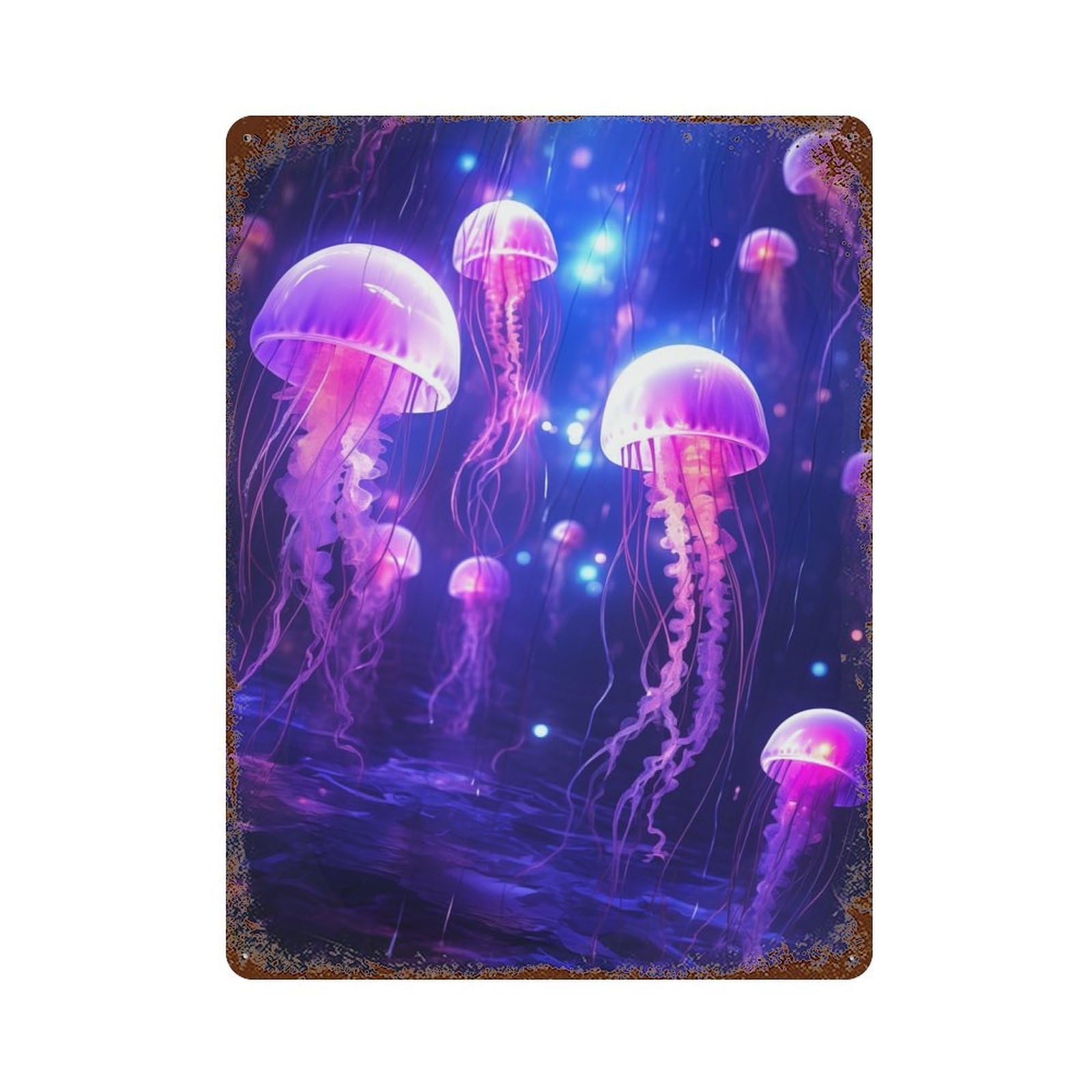 Jellyfish Glowing Squad 15.7"x11.8" Rusty Metal Tin Sign, Novelty Wall Decor for Cafe, Home Bar And Lounge Decor