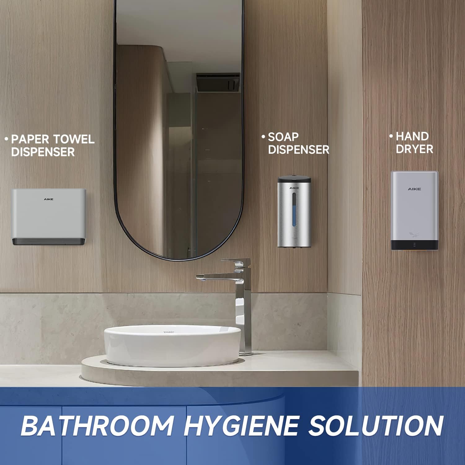 AIKE Hand Dryer and Paper Towel Dispenser Combination, Model AK2822 & AK5101 Silver