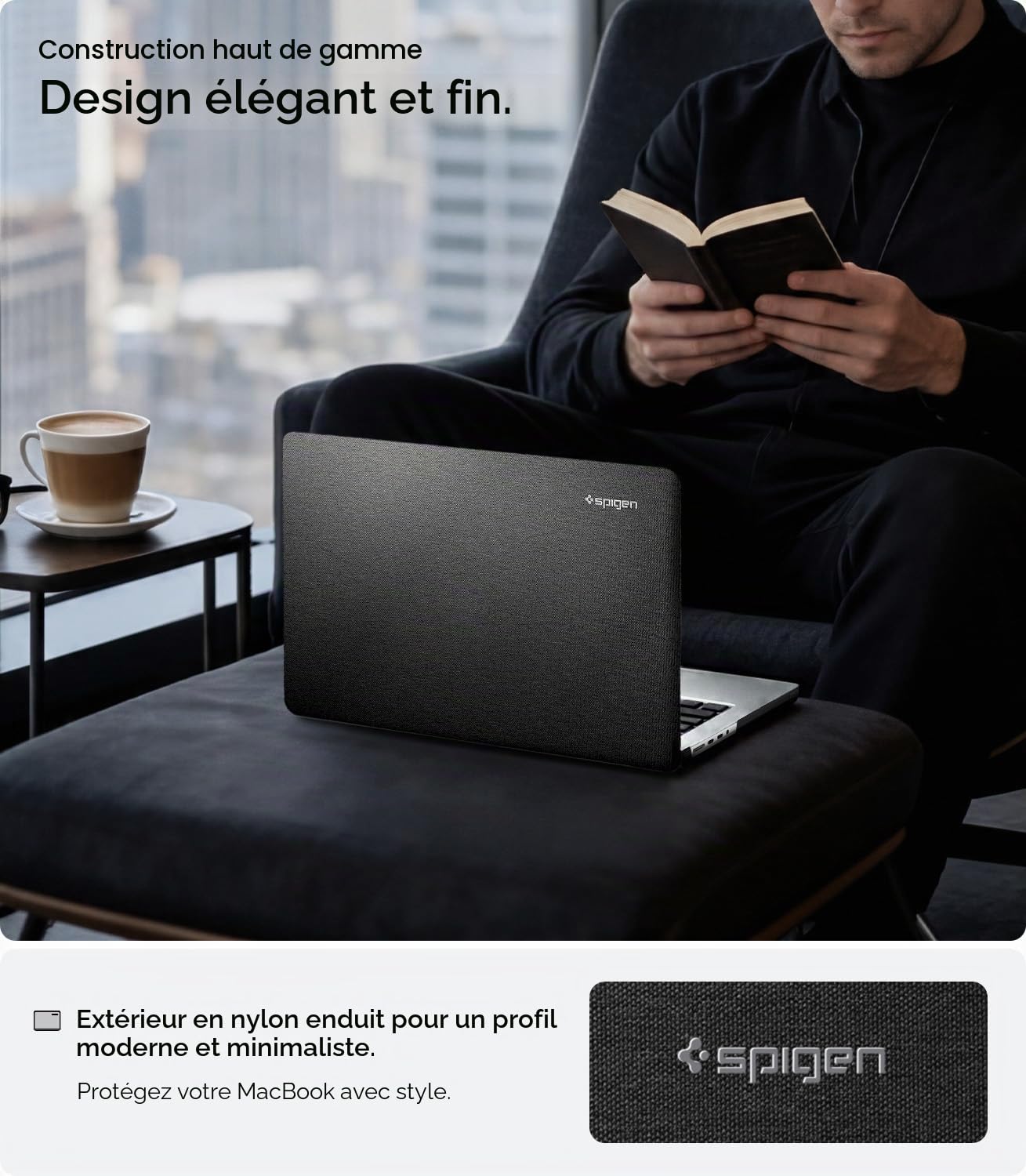 Spigen Urban Fit Coque Compatible avec MacBook Pro 16 Pouces M5/Pro/Max (2026), M4/M3/M2/M1/Pro/Max (2025-2021) Étui en Tricot Premium - Noir
