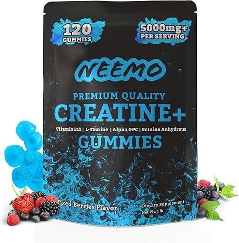 NEEMO Gomitas de monohidrato de creatina micronizada para hombres y mujeres, creatina más taurina, vitamina B12, alfa GPC y betaína - Gomitas de