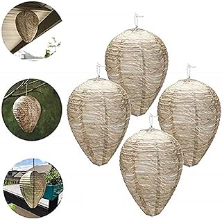 4 Pack Wasp Nest Decoy, Natural Wasp Repellent Wasp Trap Waterproof Hanging Fake Wasp Nest bee, Wasp & Hornet Control for Home and Garden Outdoors
