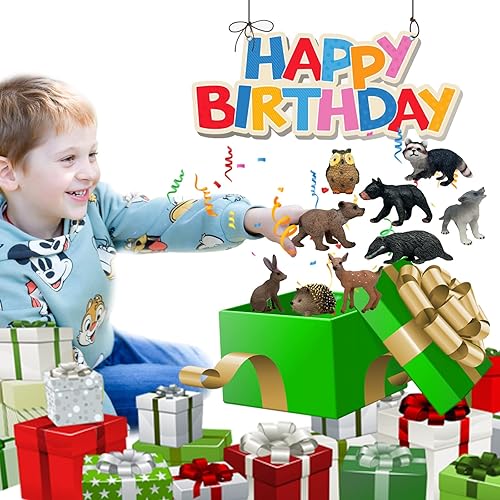 Miniatura 7 de Gemini&Genius 16 piezas de juguetes de bebé de animales del bosque, figuras de juguete educativo de animales del bosque, adornos para pasteles,