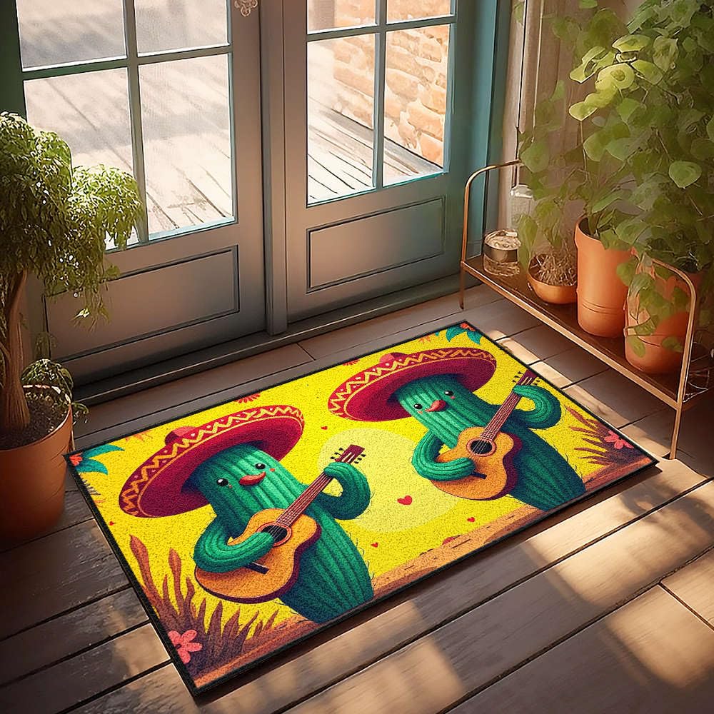 Paillasson original pour chambre d'ado motif cactus guitare