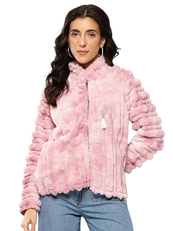 Buy Aarika Womens Winter Wear Pink Colour Solid Fur Jacket-(S-L