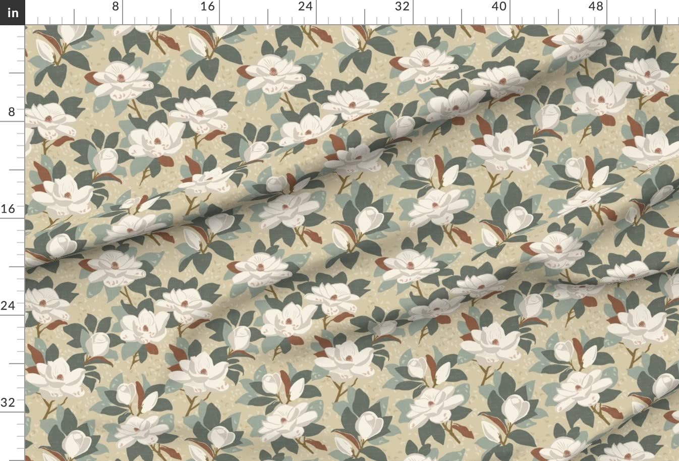 Spoonflower Fabric - Tan Southern Magnolia Floral Neutral Tree Printed on Minky Fabric by The Yard - Sewing Baby Blankets Quilt Backing Plush