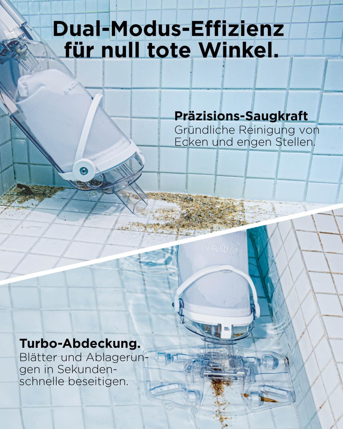 InoKraft Poolsauger Akku für Aufstellpools,Pool Bodensauger,Bodensauger mit 60 Min Laufzeit, 150cm Teleskopstange, 4300 l/h Saugleistung, kabelloser Blauer Schwimmbadreiniger