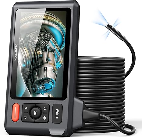 Triple Lens Sewer Inspection Camera with 50FT Semi-Rigid Cable, DEPSTECH 5"IPS Screen Endoscope Camera with Lights, 1080P Industrial Borescope, Split Screen, Waterproof Drain Pipe Tool, Carrying Case