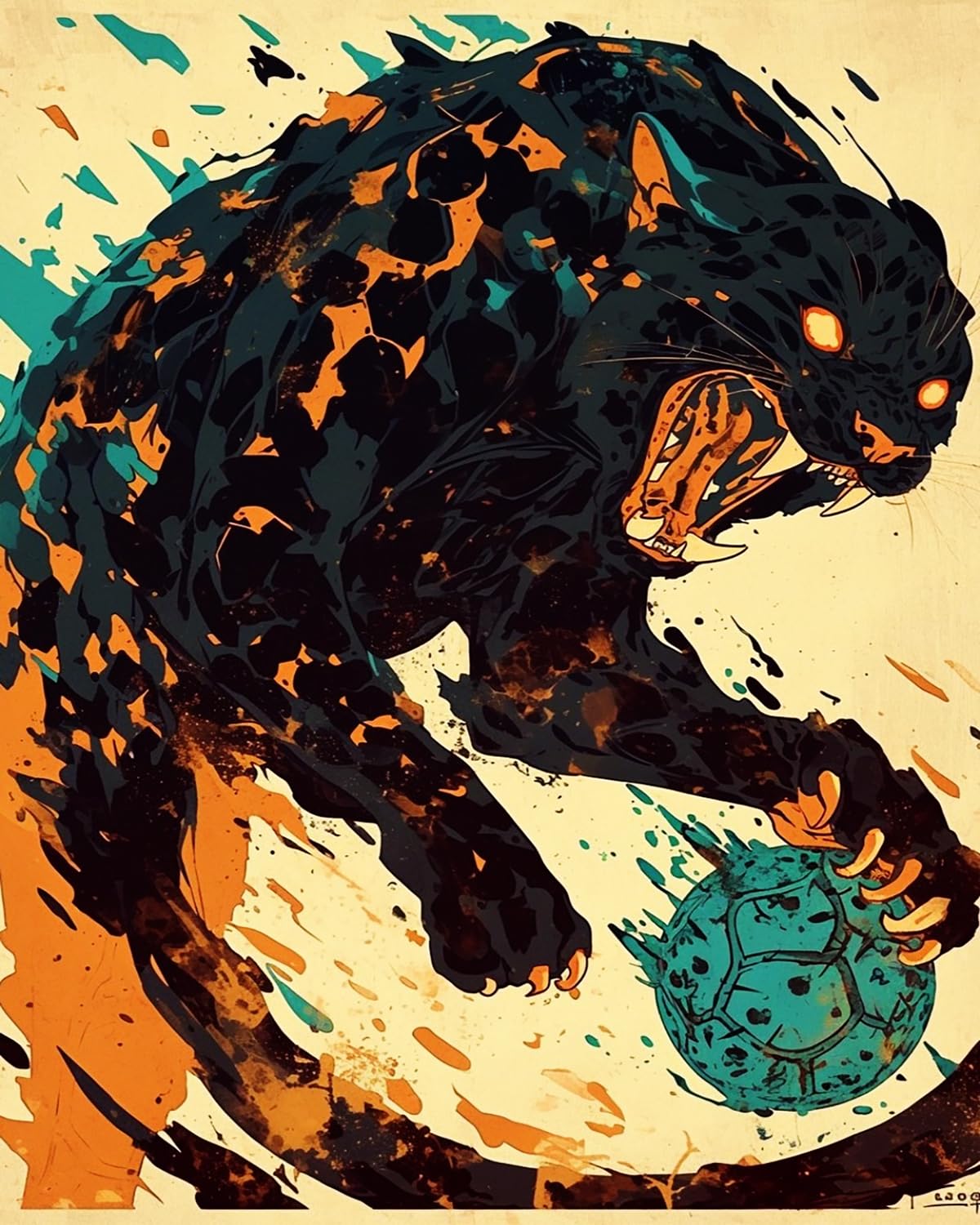 Liubaishi Black, Teal, Orange Paint By Numbers For Adults, Black Angry Leopard With Ball, 40X50 Cm Acrylic Canvas Kit With Brushes And Paints