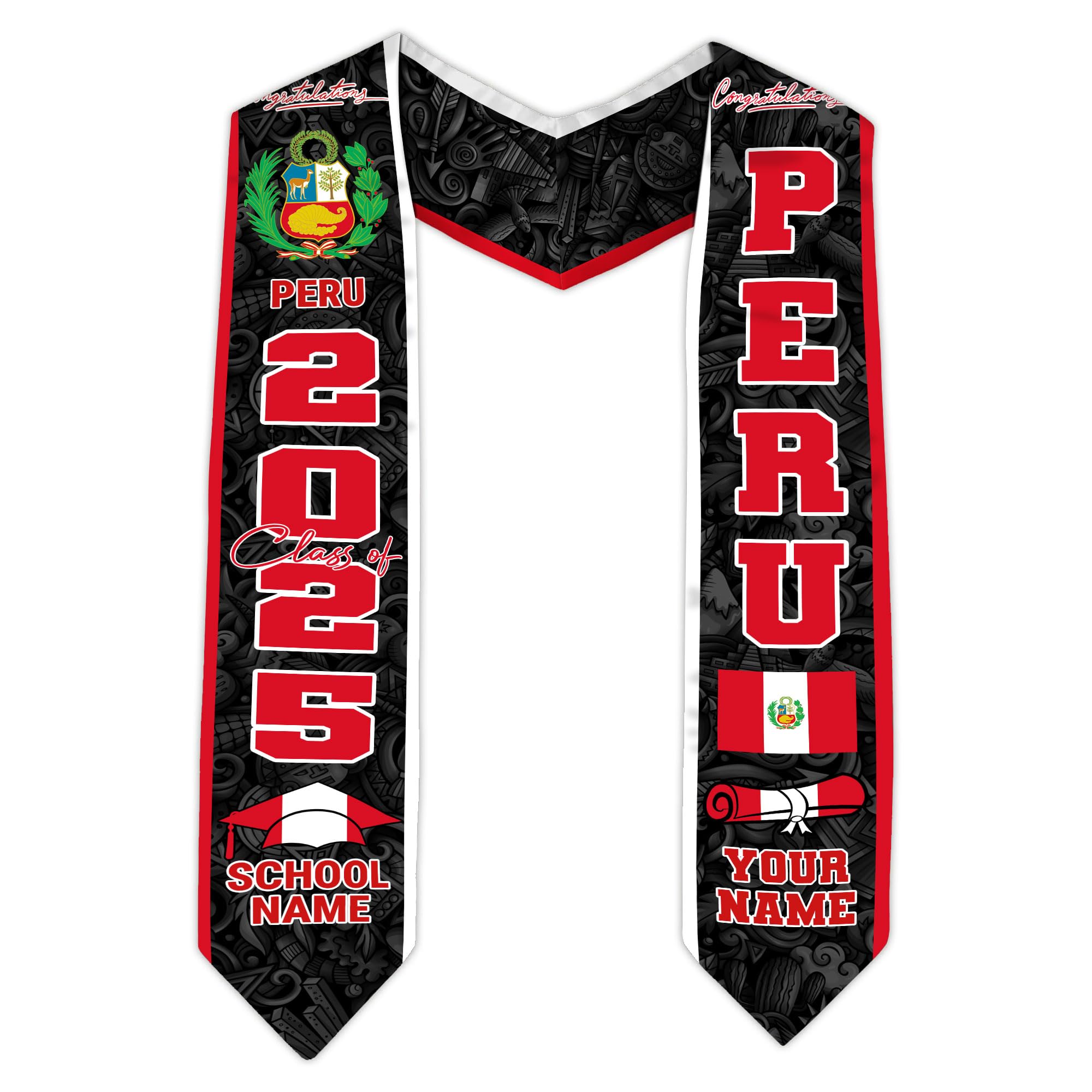 MonkeyVan Custom Peruvian Graduation Sash, Peru Graduation Stole, Peru Flag Stole Class Of 2025, Sashes For Graduations 2025 Peru 5