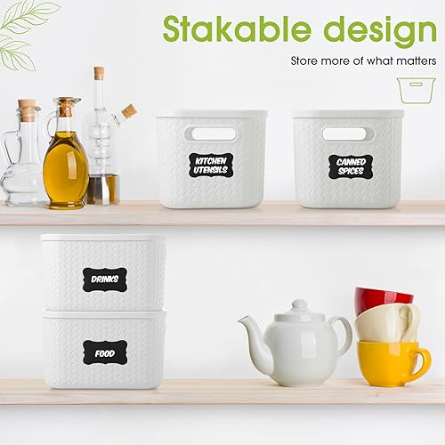 Miniatura 3 de Suzile 6 cestas de almacenamiento de plástico con asa de tapa de 10 x 7 x 6 pulgadas, pequeños contenedores apilables para organización y