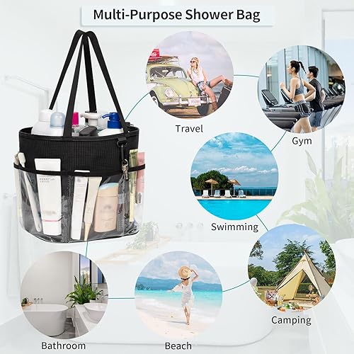 Miniatura 7 de Neceser de viaje, bolsa de aseo de gran capacidad para mujeres y hombres, bolsa de malla para ducha, organizador de ducha de secado rápido,