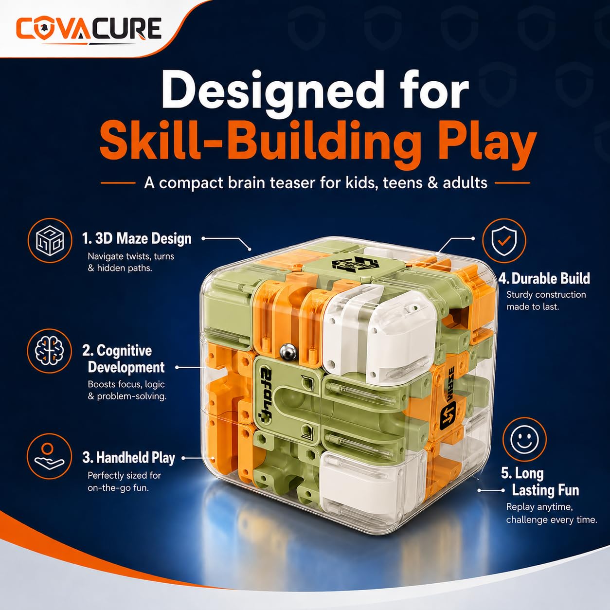 COVACURE 3D Maze Puzzle Cube with Metal Ball Inside, Transparent Handheld Marble Run Brain Teaser Game for Kids & Adults, Engaging Brain Teaser, Stress Relief Challenge (6 CM) — Amazon image 3