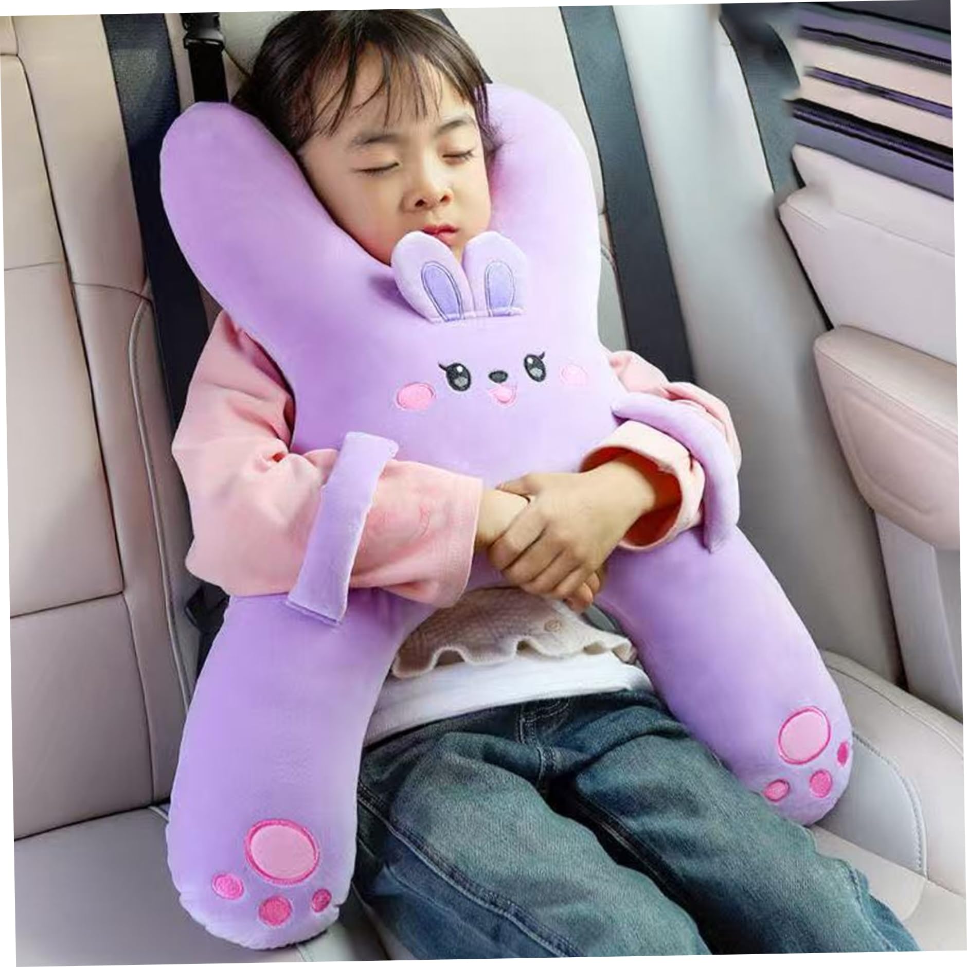 Oreiller de siège de Voiture pour Tout-Petits, Oreiller Voiture pour Enfants en Forme H, Support tête réglable pour Enfants avec poignée, Lavable en Machine pour Un Meilleur Sommeil, Violet