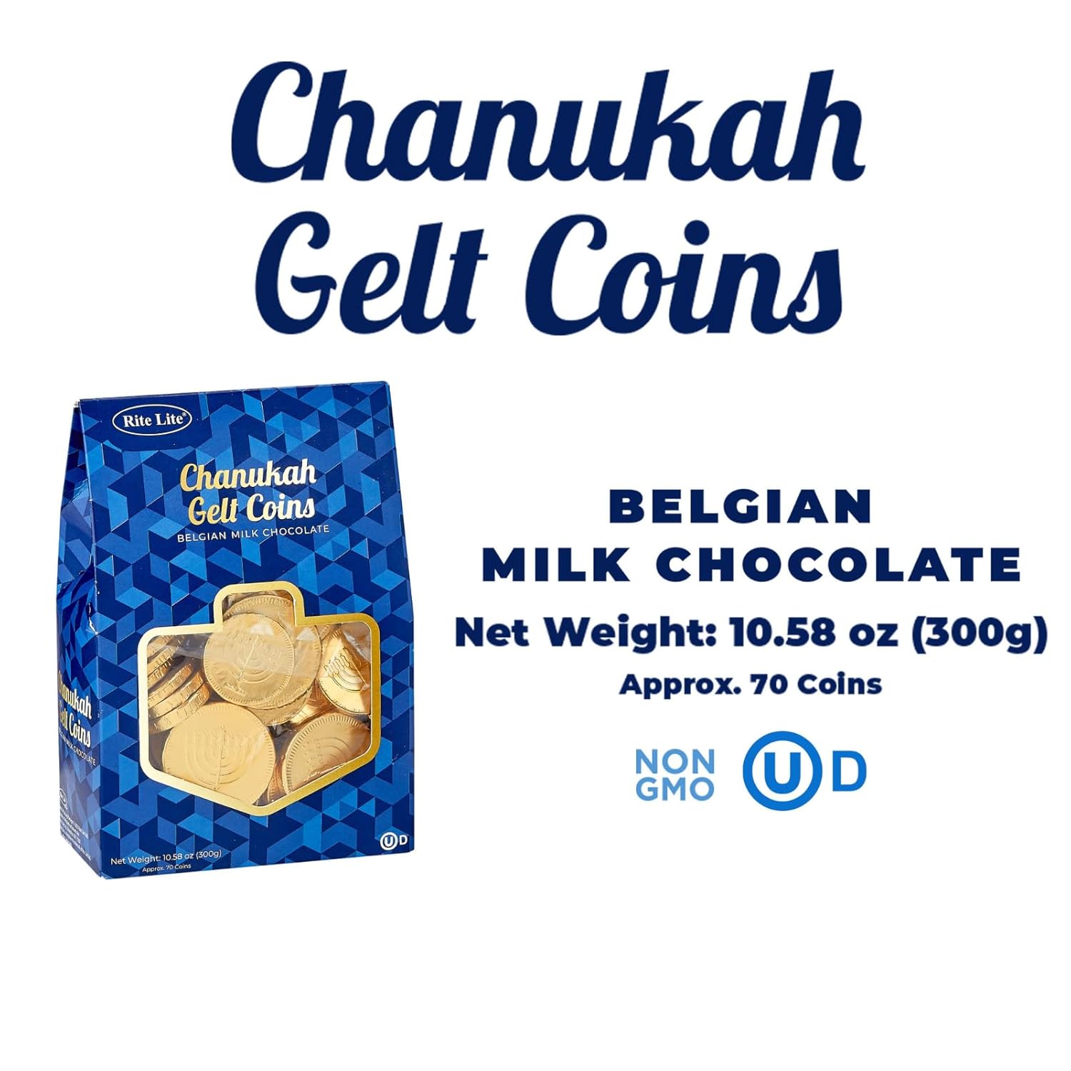 Hanukkah Gelt Chocolate Coins in Dreidel Gift Box - 70 Assorted Sizes, Belgian Milk Chocolate Gold Foiled Assorted Size Coins Kosher Chanukah Jewish Holiday Party Favors Judaica Hostess Gifts 300g