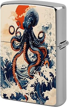 Ocean Great Wave Octopus Lighter Case, Durable Protective Lighter Cover for Men, Dad, Husband, Boyfriend and Funny Gift for Outdoor Hiking & Camping