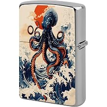 Ocean Great Wave Octopus Lighter Case, Durable Protective Lighter Cover for Men, Dad, Husband, Boyfriend and Funny Gift for Outdoor Hiking & Camping