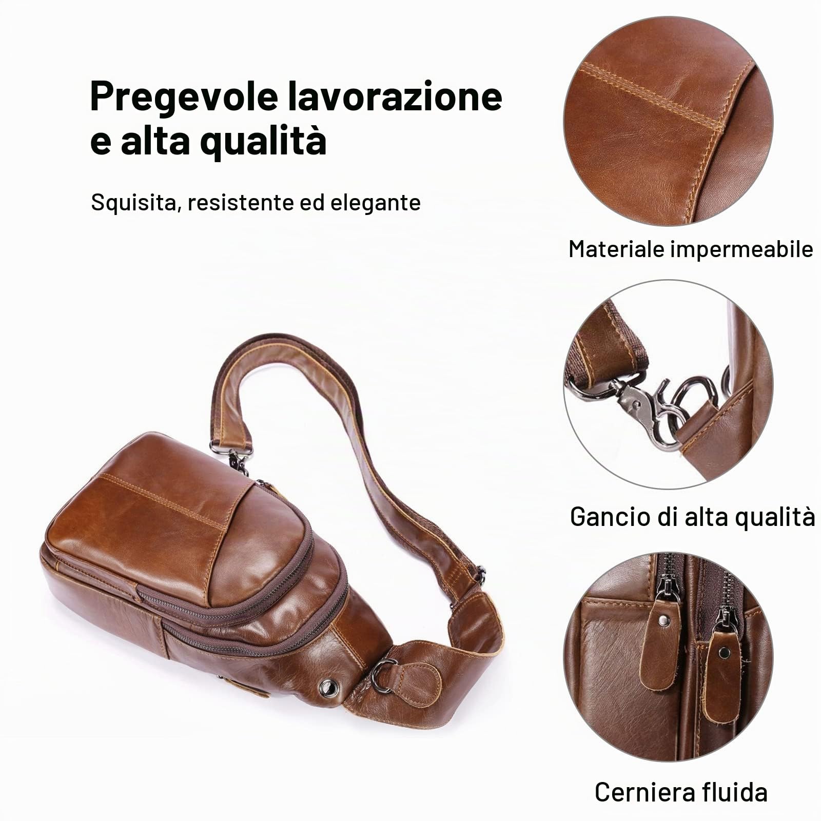 FANDARE Retrò Zaino Monospalla Zaino Spalla Impermeabile Pelle Borsa a tracolla Uomo Affari Sling Bag Borsello a tracolla per Trekking Ciclismo Viaggio Borsa della palestra Marrone