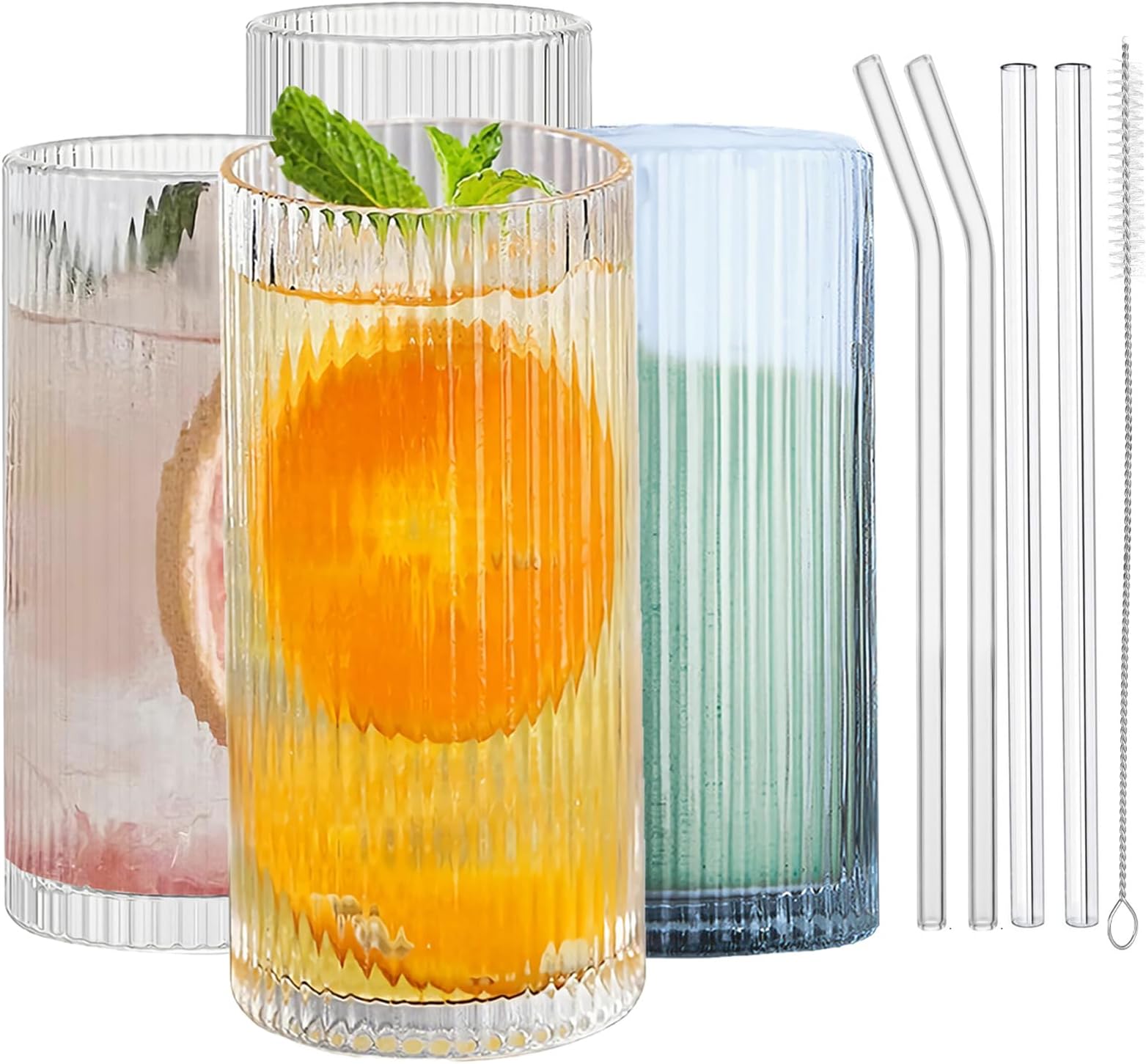 Amazon.com: 6 Pcs Glass Cups With Lids And Straws, 16oz Glassware Sets ...
