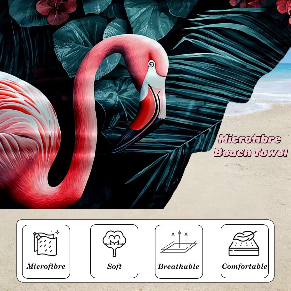 Telo Mare Grande 80x160 cm 2 Pezzi, Antisabbia Telo Mare Microfibra Fenicotteri, Asciugatura Rapida Asciugamano Microfibra, Asciugamani Palestra Donna Uomo, Leggero Teli Doccia Accessori Viaggio -4244