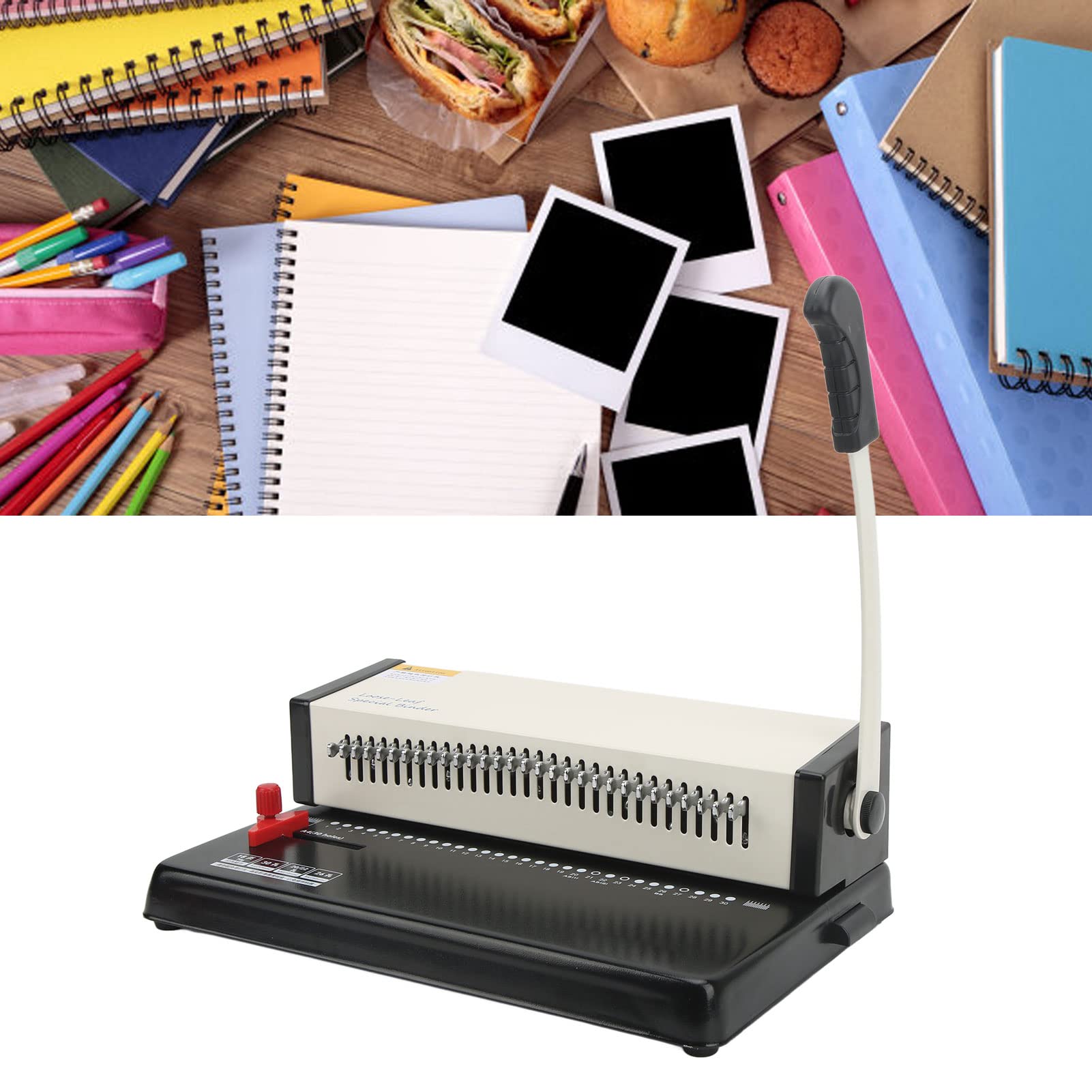 Perforatore per fogli sciolti, strumento multifunzionale per rilegatura di carta da tavolo in metallo resistente, con braccio a leva alta, per ufficio, casa, scuola, formato A4,