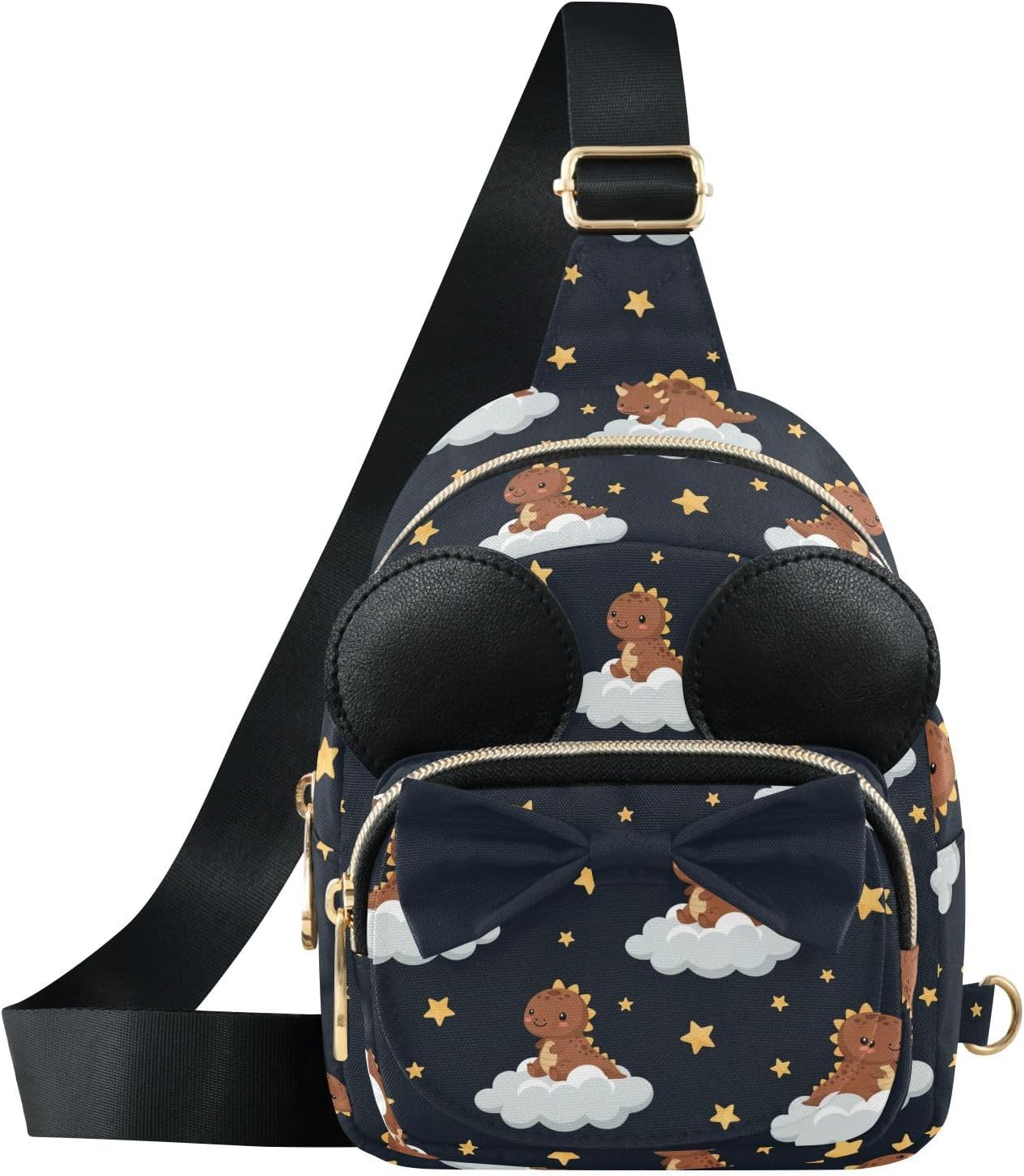 Sinestour Dinosaur Kids Sling Bag for Girls, 7.5x5.7x3.1In | Crossbody Fanny Pack, Toddler Purse, Cute Sling Belt Bag with Ears, 2L Small Shoulder Chest Bag for Travel