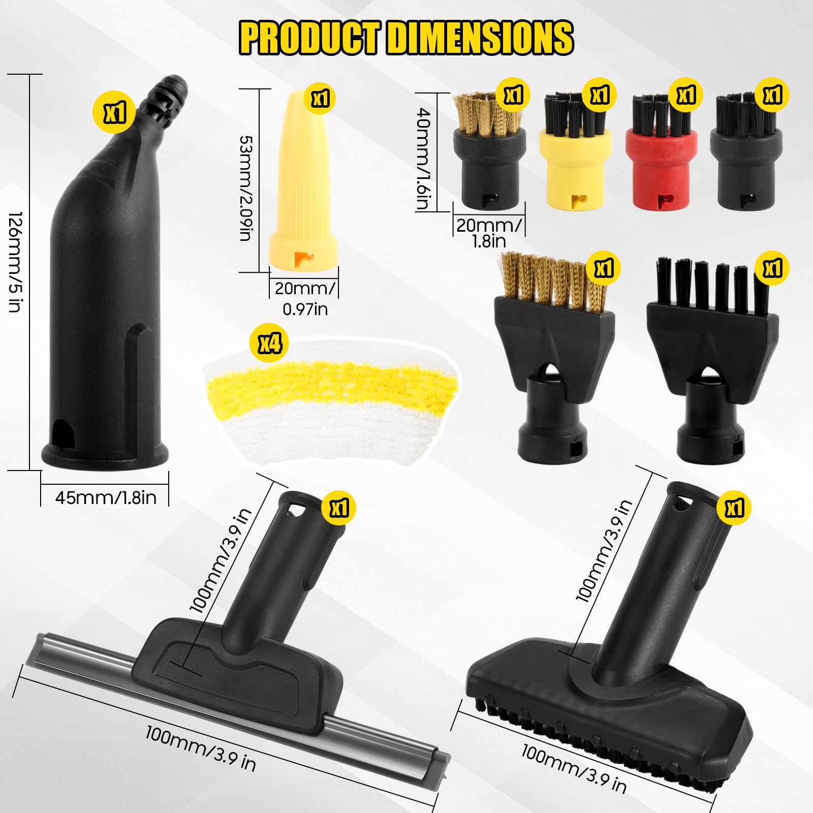 18 Stück Zubehör für Kärcher Dampfreiniger SC1 SC2 SC3 SC4 SC5 – Dampfreiniger Bürste Set, inkl Mikrofaser-Tücher, Gebogene Düse, Fugenbürste, Fensterabzieher – Perfekt für Gründliche Reinigung