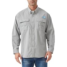 Tuna Mens Fishing Long Sleeve Shirts - UPF 50+ Sun Protection Quick-Dry Water-Resistant Botton Down Shirt for Men