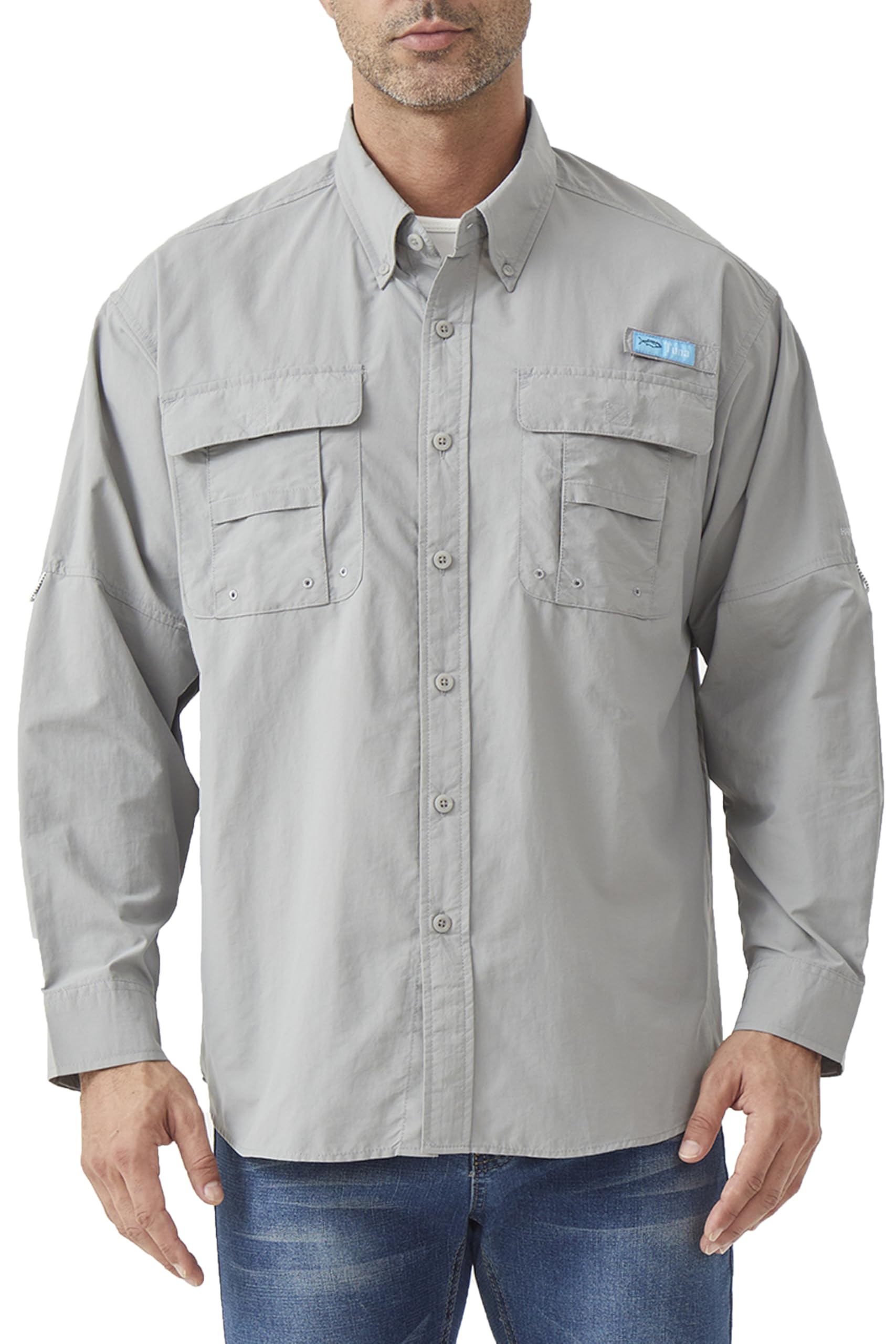 Tuna Men's Fishing Long Sleeve Shirts - UPF 50+ Sun Protection Quick-Dry Water-Resistant Botton Down Shirt for Men