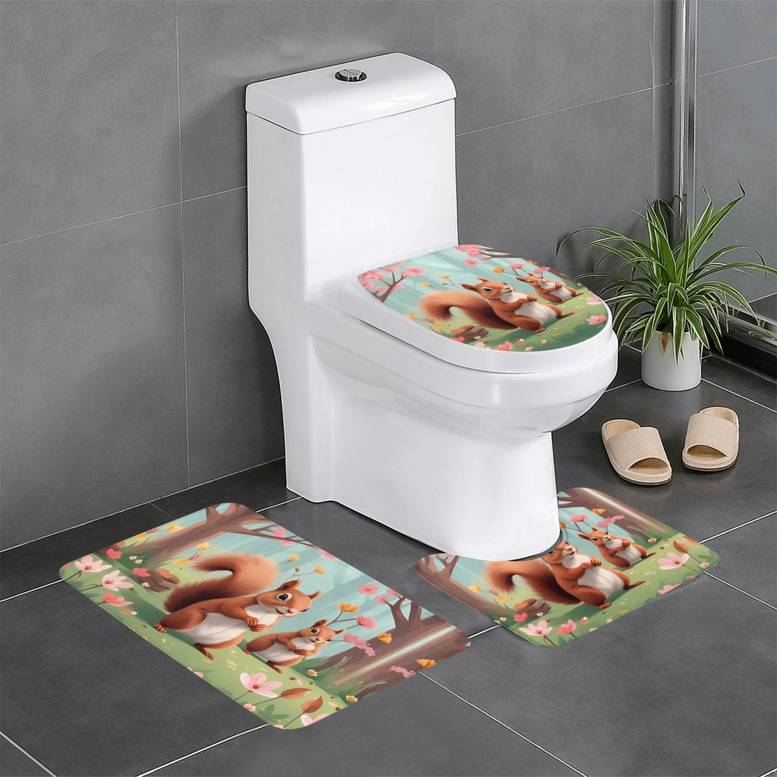 Tapis de salle de bain écureuils pour meuble-lavabo et WC