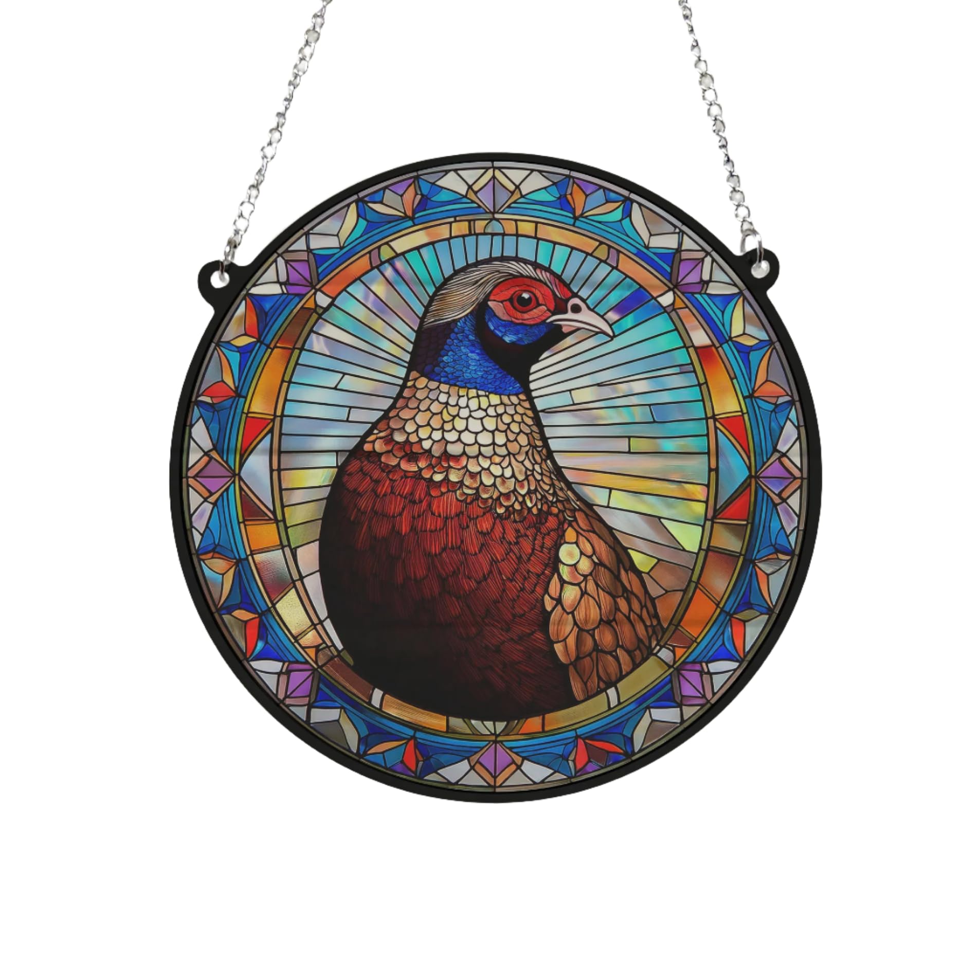 Image Industry Pheasant Stained Glass Effect Suncatcher - Garden Gift - Animal Lovers - Pheasant Lovers (13cm)