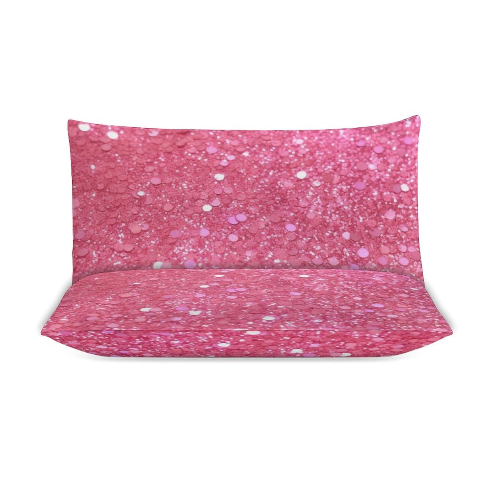 Set di biancheria da letto 3 pezzi, ultra morbido, con glitter rosa scintillante + 2 federe, leggero copripiumino double-face, per casa/hotel/regali, 218,4 x 178,8 cm