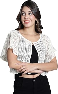 DRESSITUDE Women Cotton Self Design Front Open Flared Sleeves Lace Regular Round Shrug Price In India