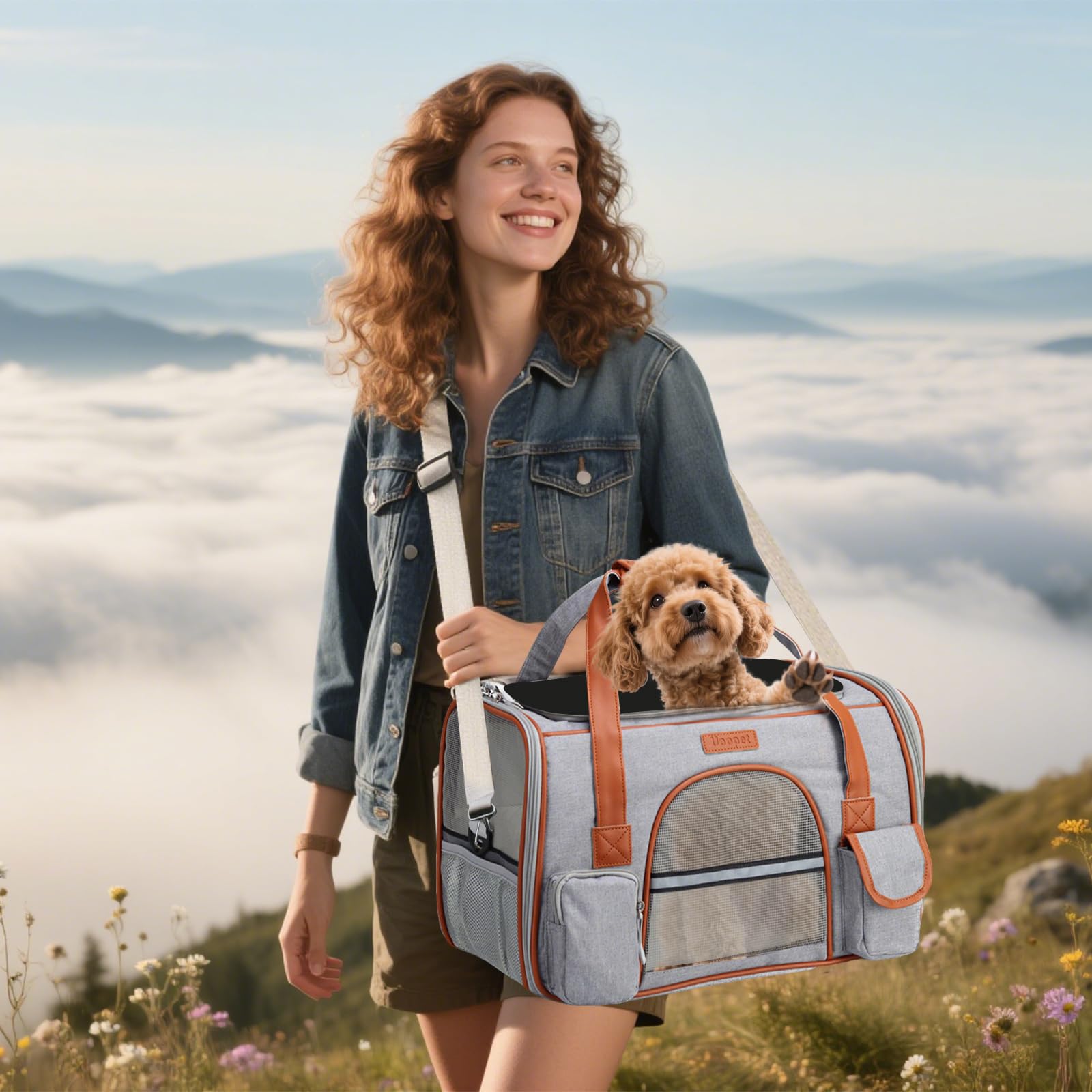 PETCUTE Sac Transport Chat Chien,Respirant Sac de Transport pour Animaux de Compagnie avec Tapis en Laine Lavable,Sac de Transport pour Chat Chien avec Bandoulière Réglable,Bandes Réfléchissantes